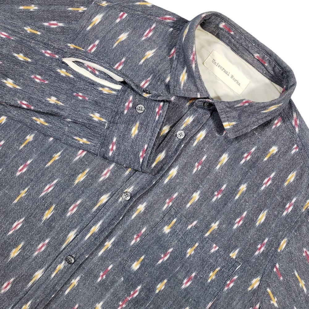 Universal Works Button Down Shirt‎ Men M Gray Ikat Long Sleeve Casual Tribal 680
